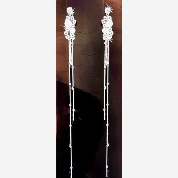 Long Tassel Elegant Silver Dangle Fashion Earrings 11" - Picture 6 of 10